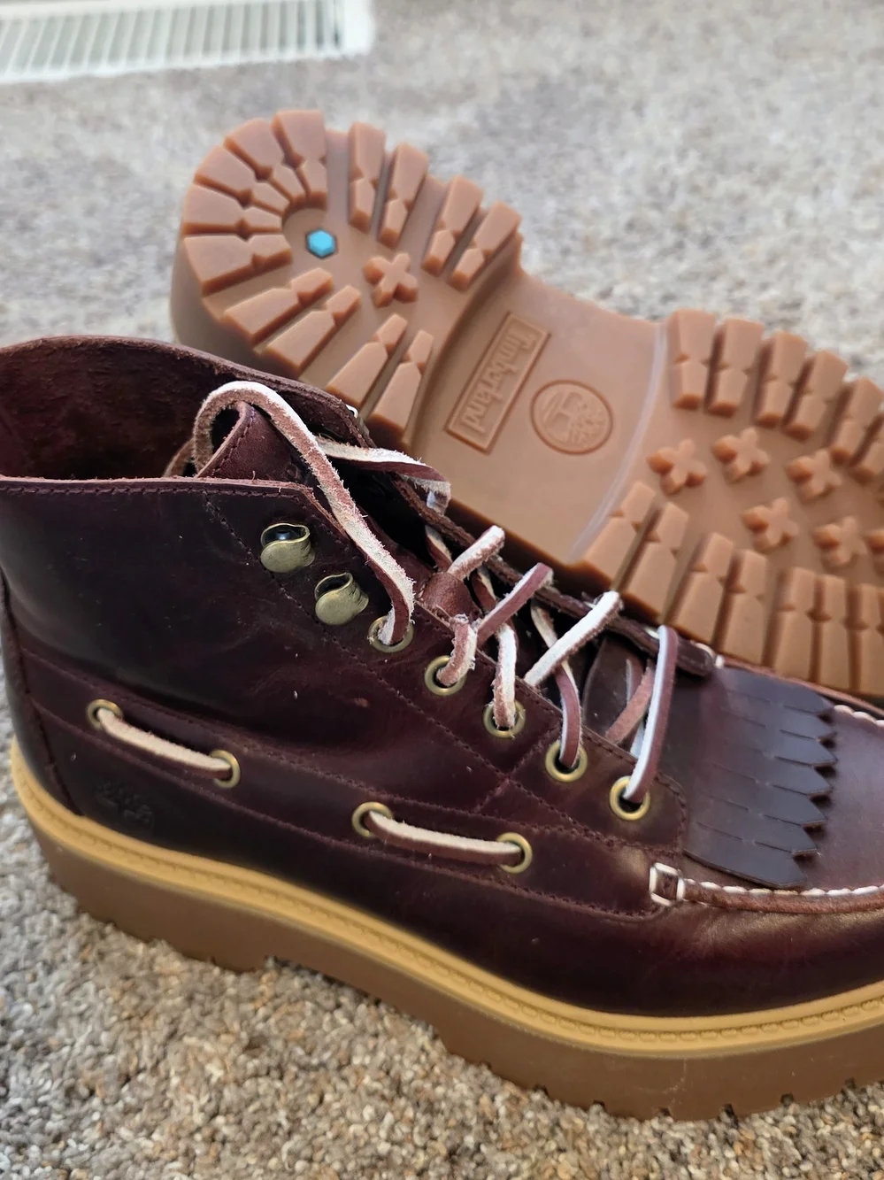 Timberland Men's Burgundy Leather Kiltie Lace-Up Work Boots - Picture 3 of 6